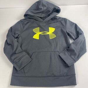 Under Armour Hoodie Boys Size 6 Gray Loose Fit yellow logo